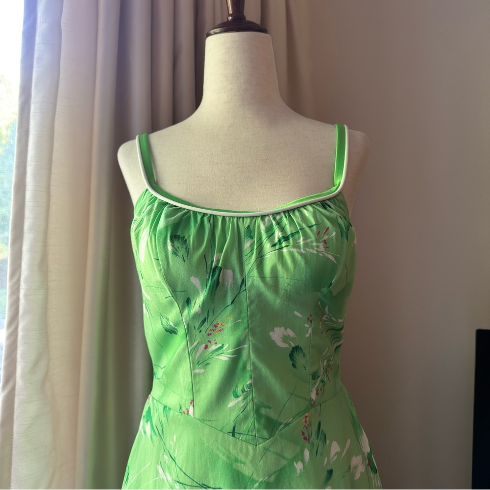 Vintage Deweese Design Green Floral Dress 7/8 - Picture 2 of 11